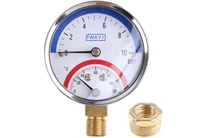 Heating System 2in1 Thermometer and Pressure Gauge with Dual Display, Measures 0 10 Bar Pressure and 0 to 120 Degrees Celsius