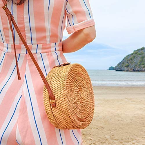 round wicker purse