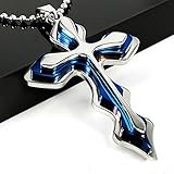 Letshopping® Fashion High Quality Stainless Steel Cross Pendant Men's Necklace Chain (#1blue)