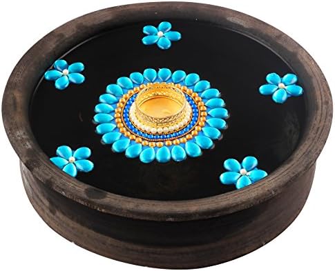 Bombay Haat Handcrafted Kundan & Pearl Tealight Candle Holder/Floating Diya/Diwali Diya with 5 Preety Flowers for Home Décor and Diwali Gifting