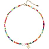 Mikovivi Initial Beaded Necklace, Colorful Cute Beaded Necklace with Heart Shells Stylish Letter Pendant Necklace Handmade Personalized A-Z Gifts for Women Girls (Letter H)