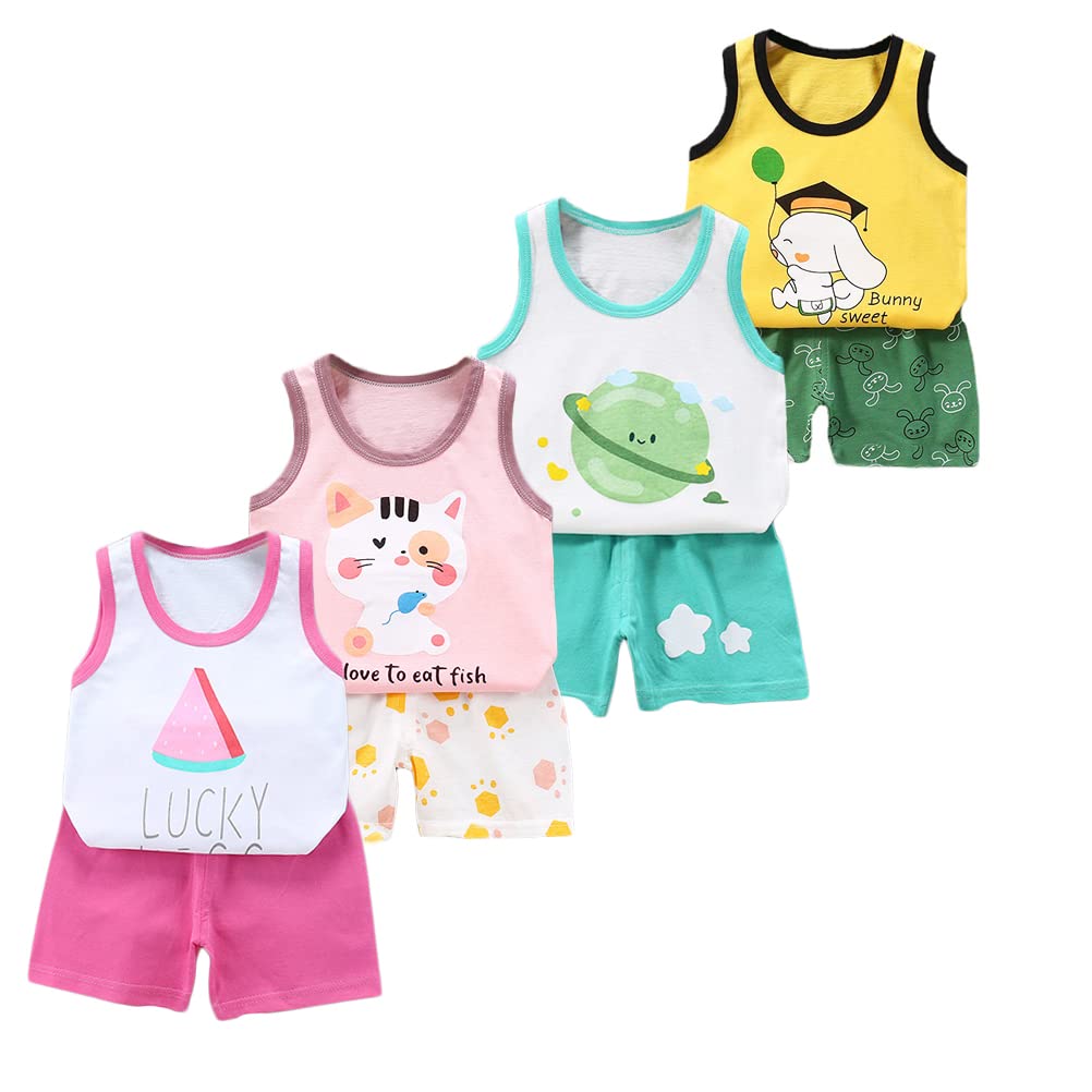 XM-Amigo 8 Pack of Kids Girls Baby Girls Sleeveless Vest Top Undershirts Soft Tank Tops Age 18-24 Months（80-90cm） Multicoloured