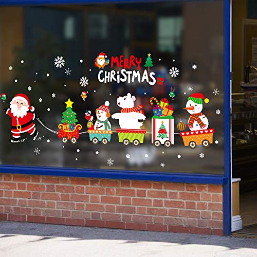 ZOCONE Christmas Window Stickers Holiday Decorations, Snowflake Window Clings, Santa Claus Snowman Window Decals for Home Office Shopwindow (4 Sets-A)