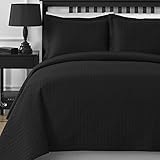 EXTRA Lightweight Comfy Bedding Modern Wireless Thermal Pressing Frame Quilted 3-Piece Oversize Bedspread Coverlet Set (King/Cali King, Black)