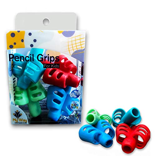 My Way Rubber Pencil Grips for Kids Handwriting (4 Pack) BPAFree