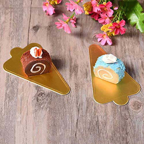 HANSGO Mini Cake Board, 100PCS Triangle Cake Bases Mousse Cake Cardboards Dessert Display Trays Golden Pastry Plates