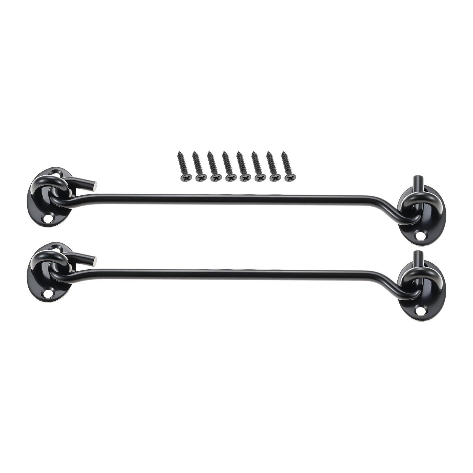 8 Inch-200mm Cabin Hook and Eye Latch Lock Shed Gate Door Catch Silent Holder Stainless Steel Black 2Pcs