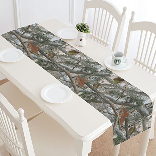 InterestPrint Cool Military Camouflage Camo Tree Table Runner Linen & Cotton Cloth Placemat Home Decor for Wedding Banquet Decoration 16 x 72 Inches