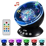 Ocean Wave Projector Light, GRDE Remote Control Night Light With Built-in Music Player 12 LEDs 7 Color Changing Modes for Bedroom Living Room (Black)