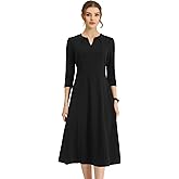 Allegra K Women's 3/4 Sleeve Dresses V Neck Elegant A-Line Work Business Formal Midi Dress with Pockets