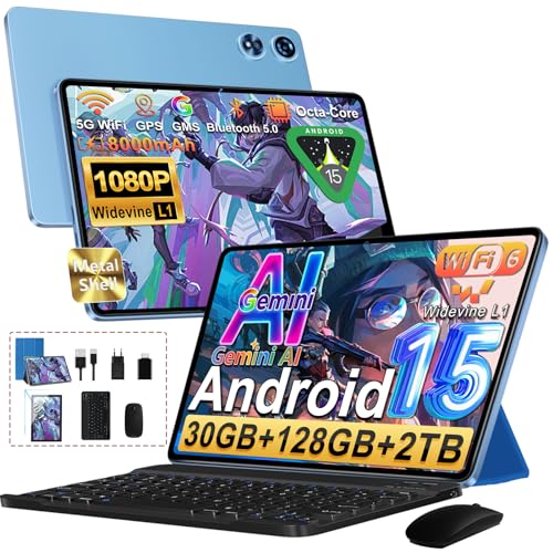 UJJ 2026 Tablet 10 Pulgadas Android 15 con Gemini AI, 30GB RAM + 128GB ROM（TF 2TB）, Octa-Core 2.0GH…