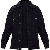 JerXox Women's Oversized Drop Shoulder Denim Jacket Distressed Ripped Casual Coat