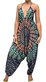 Womens African Print Spaghetti Strap One Piece Harem Pants Jumpsuit Romper