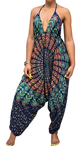 Womens African Print Spaghetti Strap One Piece Harem Pants Jumpsuit Romper