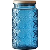 ANSQU 34oz Blue Glass Canister, Vintage Colored Mason Jar, Candy Dish/Sugar Container for Kitchen Pantry Coffee, Tea, Cookie, Decorative Glass Jar Cute Jar (Blue, 1 Pack)