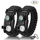 Bermunavy Paracord Bracelet Multi-function Survival Bracelets with SOS LED Flash,Embedded Compass,Emergency Knife,Whistle,Fire starter, Paracord Bracelet kit For Outdoor Activities 2 Pack (Black)