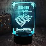 Game of Thrones Winter is Coming House Stark of Winterfell Direwolf 3D LED Acrylic Optical Illusion Night Light A Song of Ice and Fire Home Room Decor Cool Table Lamp(House Stark)