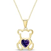 AFFY Teddy Bear Pendant Necklace for Women, 14K Gold Over 925 Sterling Silver with Heart-Shaped Simulated Birthstone, Cute Love Jewelry Gift with 18" Rope Chain
