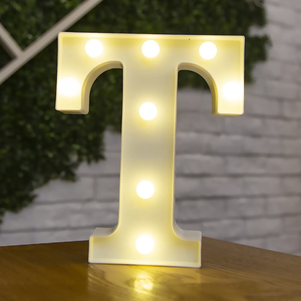 Tiardey letter lights LED symbol shape, Alphabet Plastic Marquee Table Lamps, Lighting up Words, Birthday Wedding Party Everyday Home Wall Hanging Decor-T