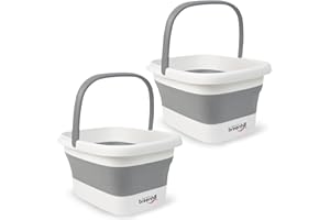 BREENHILL 2 Pack Foldable Foot Bath Basin, Collapsible Foot Soak Tub, Multifunction Plastic Basin with Handles,Foot Tub for Soaking Feet,Grey