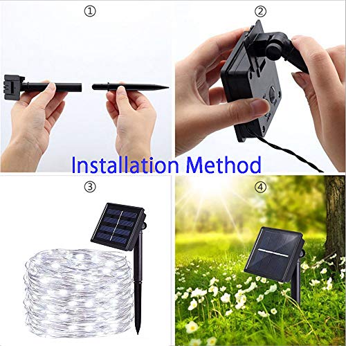 Upgraded Solar Outdoor String Lights- 100 LED 8 Modes Copper Wire Lights, 2-Pack Solar Garden Lights, Waterproof Fairy Lights for Tree, Patio, Home, Yard, Pathway, Party, Wedding (32FT, White)