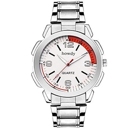 Howdy Analog Stainless Steel Strap Men's Watch (Red Silver)