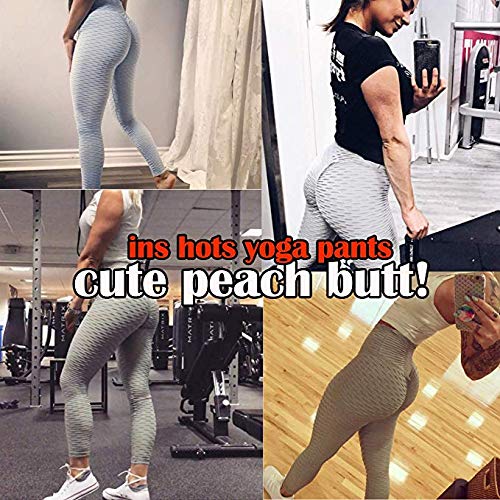 MIWORM Women\'s Ruched Butt Lifting Leggings,High Waisted Grain Sport Tummy Control Gym Yoga Pants(Leggings1 Grey, L)