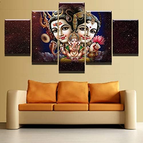 jqnxww 5 Pieces HD Print Painting Shiva Parvati Ganesh Poster Modular For Modern Decorative Bedroom Living Room Home Wall Art Decor-No Frame