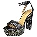 Bamboo Women's Single Band High Platform Sandal with Ankle Strap in Glitter, Black Glitter, 7.0 B (M) US