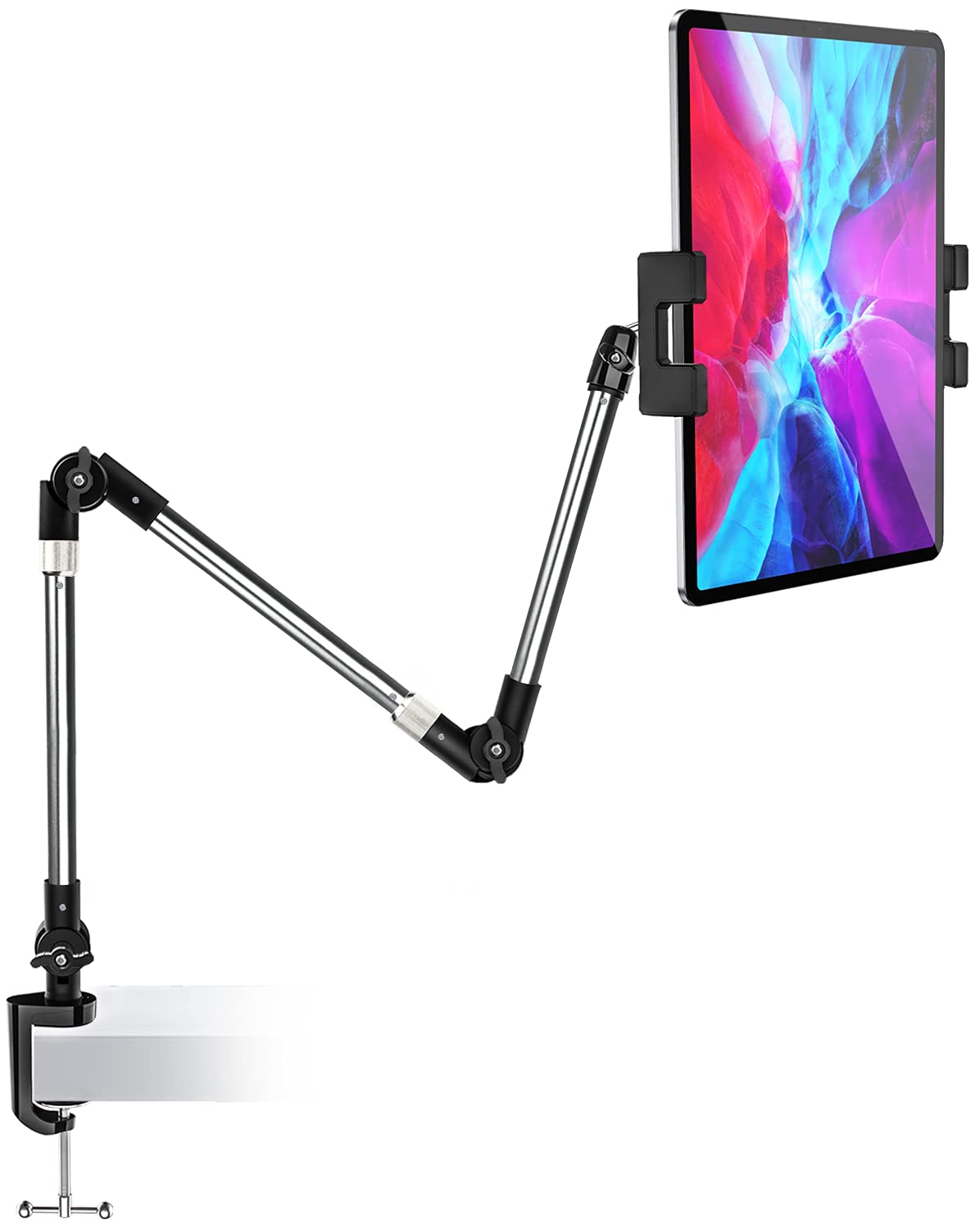 woleyi Adjustable Tablet Mount Holder, Aluminum 35" Desk/Bed Clamp Tablet Stand with Foldable 360° Swivel Arm, for iPad Pro Air Mini, Galaxy Tabs, Z Fold, iPhone, Switch, Fire HD, 4.7-13" Devices