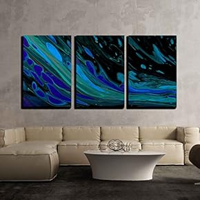 3 Piece Canvas Wall Art - Closeup View of an Original Painting. Hand Painted Abstract Dark Cosmic Grunge Background - Modern Home Art Stretched and Framed Ready to Hang - 16"x24"x3 Panels