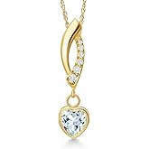 Gem Stone King 14K Yellow Gold 5MM Heart Shape Gemstone Birthstone and Lab Grown Diamond Accent Infinity Drop Pendant Necklace for Women | With 18 Inch Chain | Fine Jewelry for Her Mom Wife
