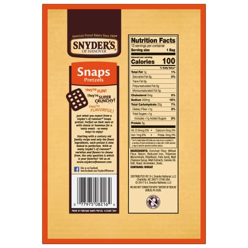 Snyder's of Hanover Pretzel Snaps, 100 Calorie Individual Packs, 10 Ct