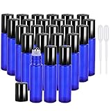 24 Pack,10 ml Blue Glass Roller Bottle Bottles with Removable Stainless Steel Roller Ball.Designed for Essential Oil,Perfume Oils and Mosquito repellent liquid.