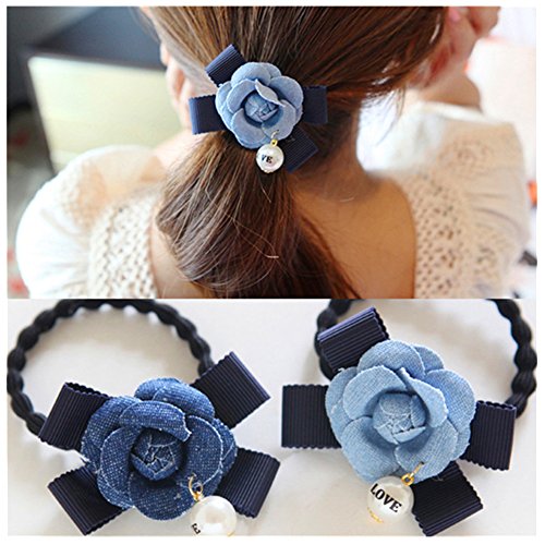 Lovef 3 Pcs Korean Temperament Hair Accessories Pearl Bow Cowgirl Fabric Flower Hair Ring Hair Rope Rubber Band Hair Headwear Accessories