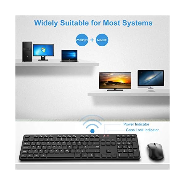 Wireless-Keyboard-and-Mouse-WisFox-24G-Slim-Ergonomic-Keyboard-and-Mouse-Set-with-One-USB-Receiver-Full-Size-Qwerty-Keyboard-Quiet-Computer-Mouse-for-WindowsLaptopPC Keyboard & Mouse Set, Wireless Keyboard and Mouse, WisFox 2.4Ghz Slim Ergonomic Keyboard and Mouse Combos with One USB…