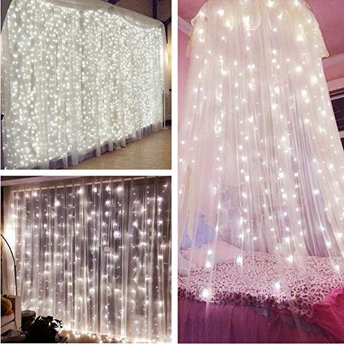 MZD8391 Curtain String Lights, 9.8 X 9.8ft 304 LED Starry Fairy Lights for Wedding, Bedroom, Bed Canopy, Garden, Patio, Outdoor Indoor (White curtain light)