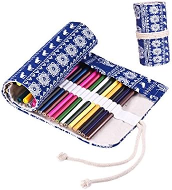 QIUQIU Canvas Pencil Wrap, Pencils Roll Pouch Case Hold for 72 Colored Pencils, No Pencils (Retro Elephant)