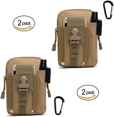LingAo Tactical Molle Pouch EDC Utility Gadget Belt Waist Bag, Camping Hiking Outdoor Gear Cell Phone Holster Holder for iPhone 6/6S (2 Pack - Brown)