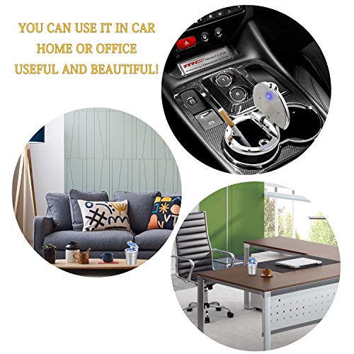 IUKUS Car Cigarette Ashtray, Stainless Auto Car Cigarette Ashtray with Lid and Blue LED Light Indicator Smokeless Vehicle Cigarette Ashtray Ash for Car Cup Holder,Home, Office - Thumbnail 6