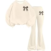 GORGLITTER Girl's 2 Piece Fall Sets Outfits Leopard Bow Long Sleeve Sweatshirt and Flare Wide Leg Sweat Pant Baggy Set