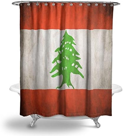 BAIZY Lebanese Grunge Flag Bathroom Water Proof Fabric Shower Curtain 70.9" x 70.9"