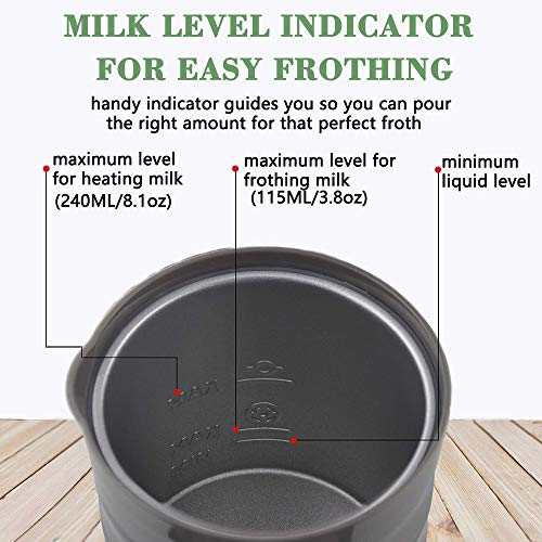 Huogary Milk Frother; Electric Milk Warmer for Coffee; Milk Steamer and Frother; Stainless Steel Non-Stick Coating Latte Foamer for Hot or Cold Milk - N8 Grey