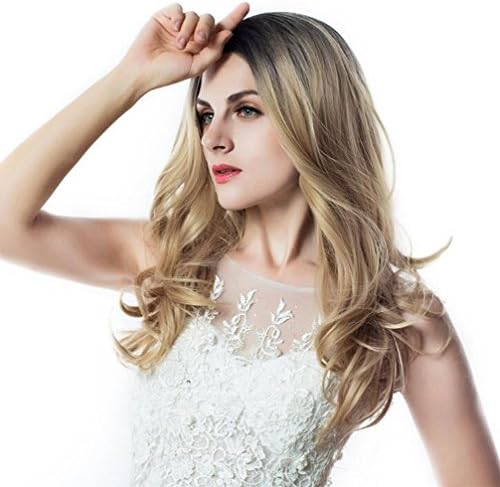 Blonde Wig Long Wavy Wigs Dark Roots Side Part Natural gradient color Hair Full Wigs for Women None Lace Wig