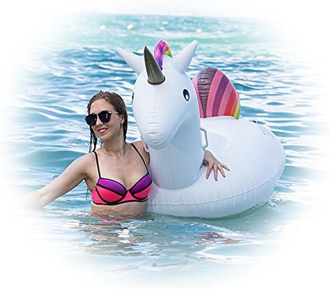 Medium Unicorn Pool Float CONSWELL Inflatable Raft outdoor Swimming Lounge for Kids and Adults(Rainbow)79 X31 X37 Inches