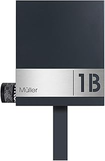 Standbriefkasten mit Zeitungsfach anthrazit-grau inkl. Gravur Name und Hausnummer (RAL 7016) MOCAVI SBox 111b Briefkasten mit Pfosten (einbetonieren) freistehend Schloss rechts
