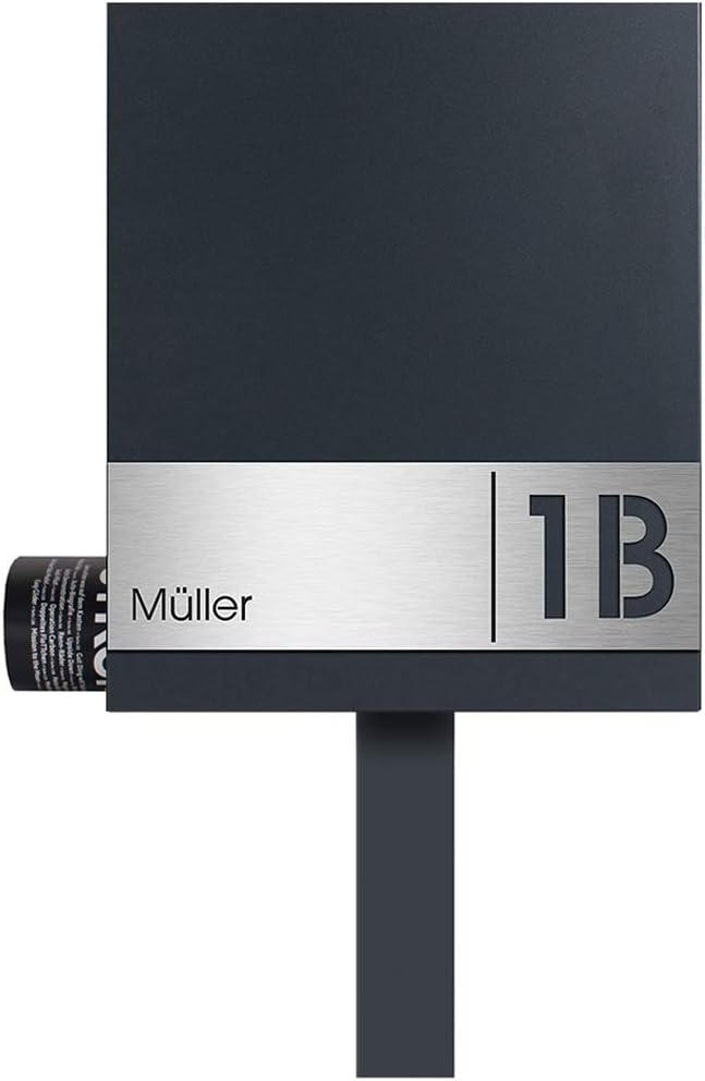 Standbriefkasten mit Zeitungsfach anthrazit-grau inkl. Gravur Name und Hausnummer (RAL 7016) MOCAVI SBox 111b Briefkasten mit Pfosten (einbetonieren) freistehend Schloss rechts
