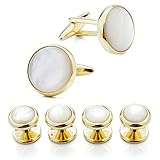 Mens Mother of Pearl Cufflinks and Dress Studs Set for Wedding Party