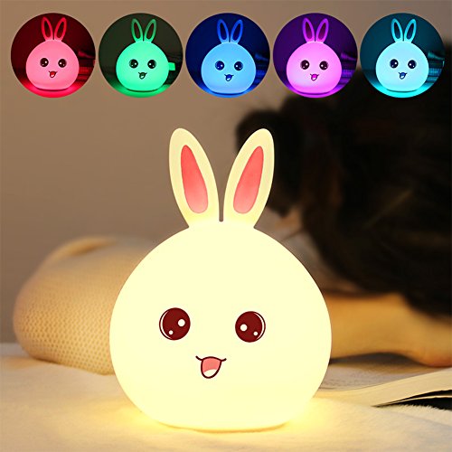 Children Night Light Lamp Silicone Touch Sensor LED lamps Color Changing Breathing Light Kawaii Bunny Rabbit for Bedside Baby Nursery Lamp,Warm and Romantic Atmosphere by MakeTheOne (Pink)
