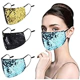 YUESUO 3PCS Bling Sequin Face Cover Reusable